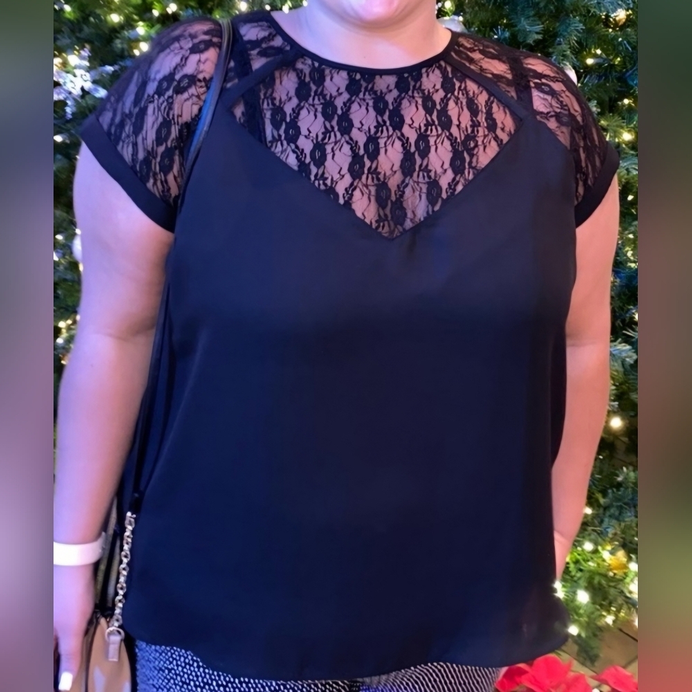 Maurices 2XL Black Lace V Neck Blouse